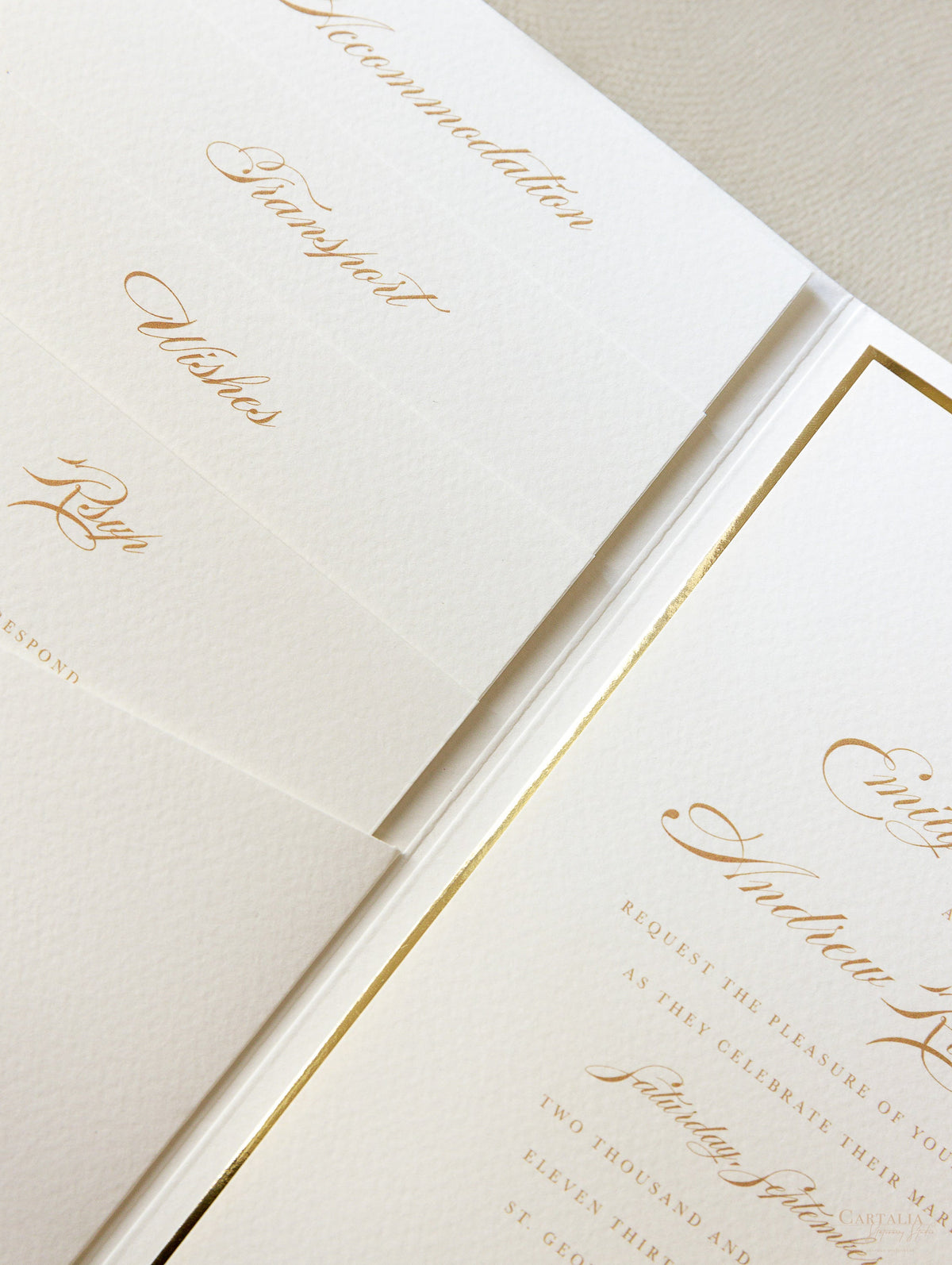 Luxury Classic Pocket fold with 4 inserts Wedding Invitation Suite with Gold Foil