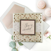 Beautiful Blush Rose Laser Cut RSVP with Glitter