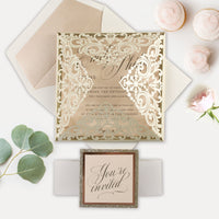 Beautiful Blush Rose Laser Cut RSVP with Glitter