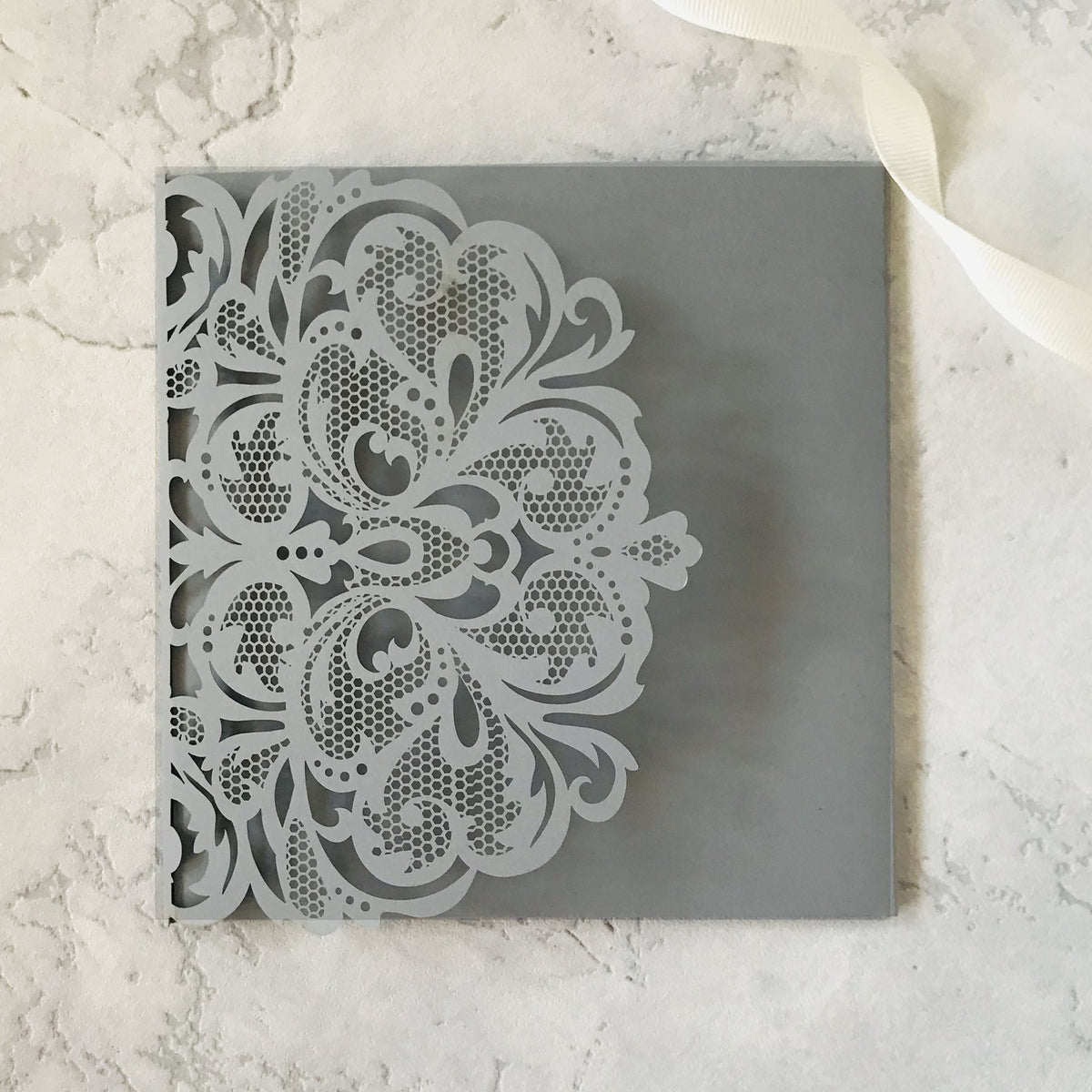 Luxury White & Gold Laser Cut Lace Pocketfold Wedding Invitation Suite with 3 Tier: Guest Info & Travel & RSVP Card