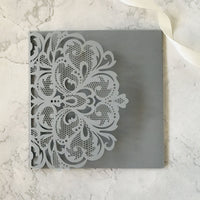 Luxury White & Gold Laser Cut Lace Pocketfold Wedding Invitation Suite with 3 Tier: Guest Info & Travel & RSVP Card