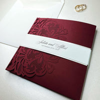 Luxury White & Gold Laser Cut Lace Pocketfold Wedding Invitation Suite with 3 Tier :  Guest Info & Travel & Rsvp Card