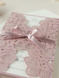 Intricate Orchid with Satin Ribbon Laser Cut Gatefold Wedding Invitation