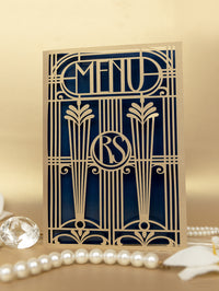 Golden Art Deco Great Gatsby Laser Cut Gatefold Menu