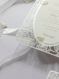 Champagne Romantic Roses Mirror Laser Cut le jour du mariage Invitation