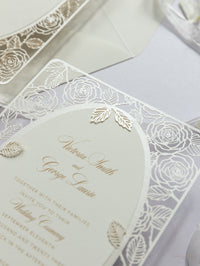 Champagne Romantic Roses Mirror Laser Cut le jour du mariage Invitation