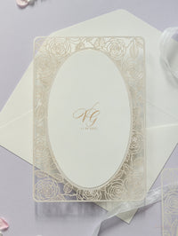 Champagne Romantic Roses Mirror Laser Cut le jour du mariage Invitation