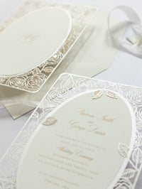 Champagne Romantic Roses Mirror Laser Cut le jour du mariage Invitation