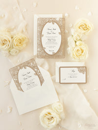 Elegant Laser Cut Roses Wedding Day Invitation in Old Gold