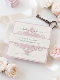 Laser Cut Blush and Cream Belly Band Matching Evening Card