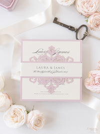 Laser Cut Blush and Cream Belly Band Matching Evening Card