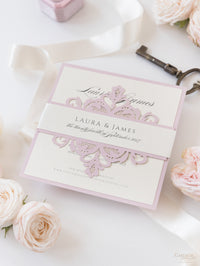 Laser Cut Blush and Cream Belly Band Matching Evening Card