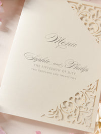 Champagne Laser Cut Lace Pocketfold Menu / Order of Service