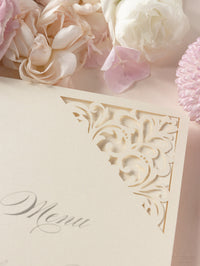 Champagne Laser Cut Lace Pocketfold Menu / Order of Service
