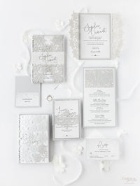 White Winter a Snowflake Laser Cut band Wedding Evening Invitation with Glitter Backing