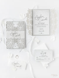 White Winter a Snowflake Laser Cut Gatefold Wedding Day Invitation with Glitter Backing