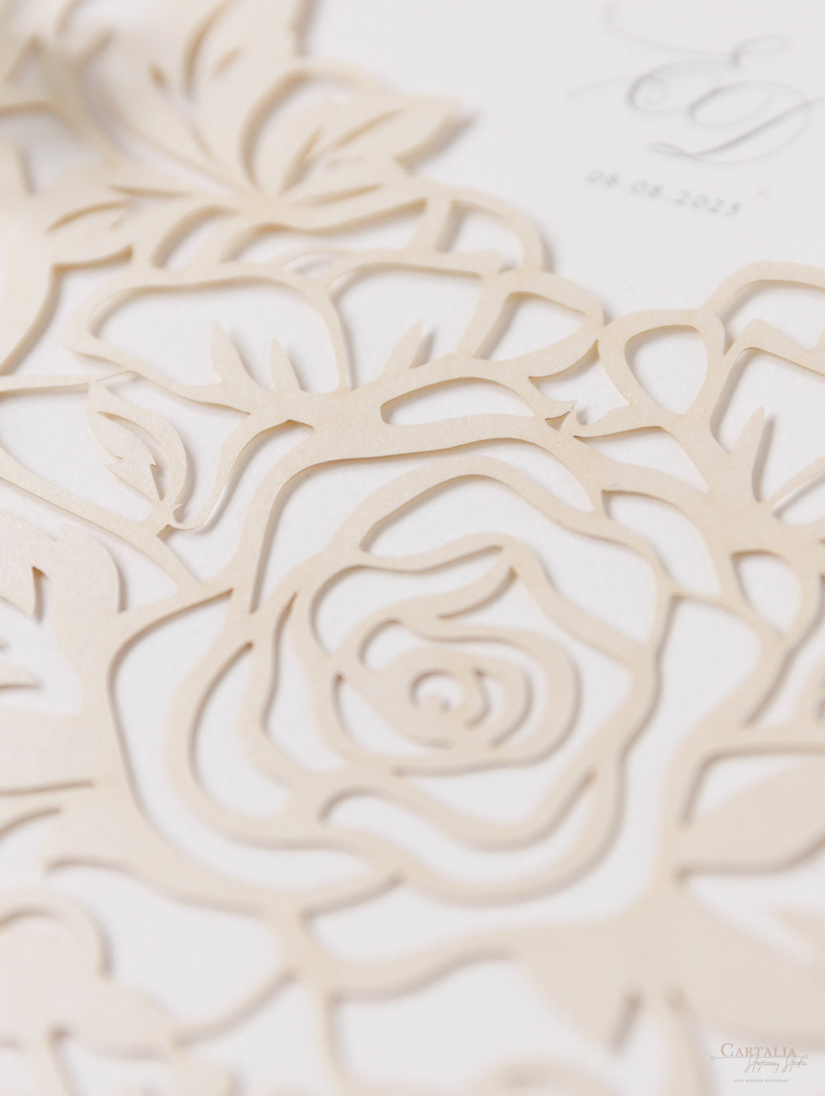 Classic Elegance Laser cut Pull out folder Invitation in Cream and Champagne Metallic Colours