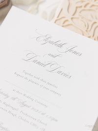 Classic Elegance Laser cut Pull out folder Invitation in Cream and Champagne Metallic Colours