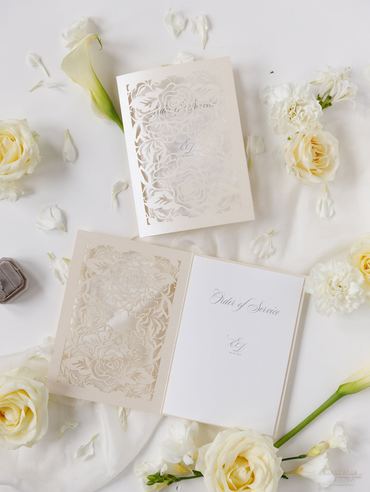 Classic Elegance Laser cut Cream and Champagne Metallic Colours Order of Service / Menu