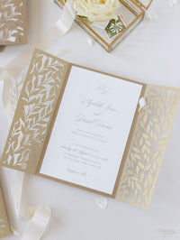 Leafy Arch Gatefold Intricate Laser Cut Leaf Lace Day Invitation