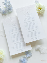 Carte menu delicate e lussuose in rilievo con dettagli di perle