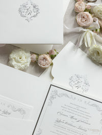 Regal Foil Square Folder with Deckled Edge Envelope Ivory Pocket with Foil Monogram Wedding Suite