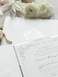 Regal Foil Square Folder with Deckled Edge Envelope Ivory Pocket with Foil Monogram Wedding Suite