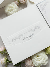 Regal Foil Square Folder with Deckled Edge Envelope Ivory Pocket with Foil Monogram Wedding Suite