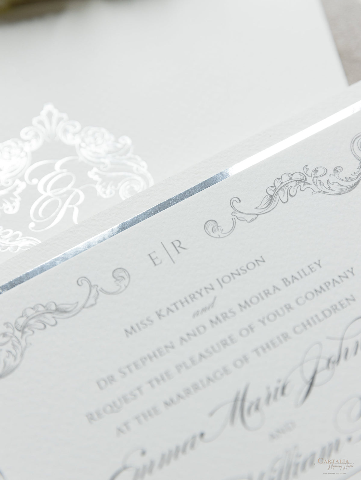 Regal Foil Square Folder with Deckled Edge Envelope Ivory Pocket with Foil Monogram Wedding Suite