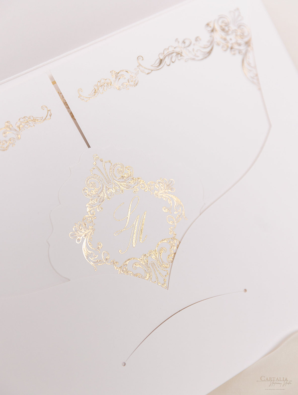 Luxury Gold Foil Invitation pocket fold suite for Wedding Day, RSVP, Info Card with Laser Cut pocket, Calligraphy Script