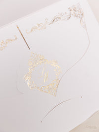 Luxury Gold Foil Invitation pocket fold suite for Wedding Day, RSVP, Info Card with Laser Cut pocket, Calligraphy Script