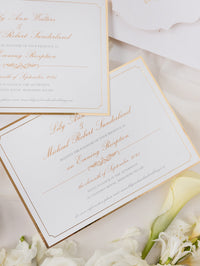 Luxury Gold Foil pocket fold suite Matching Evening Invitation with Gold Foil Monogram + Die Cut Custom Envelope