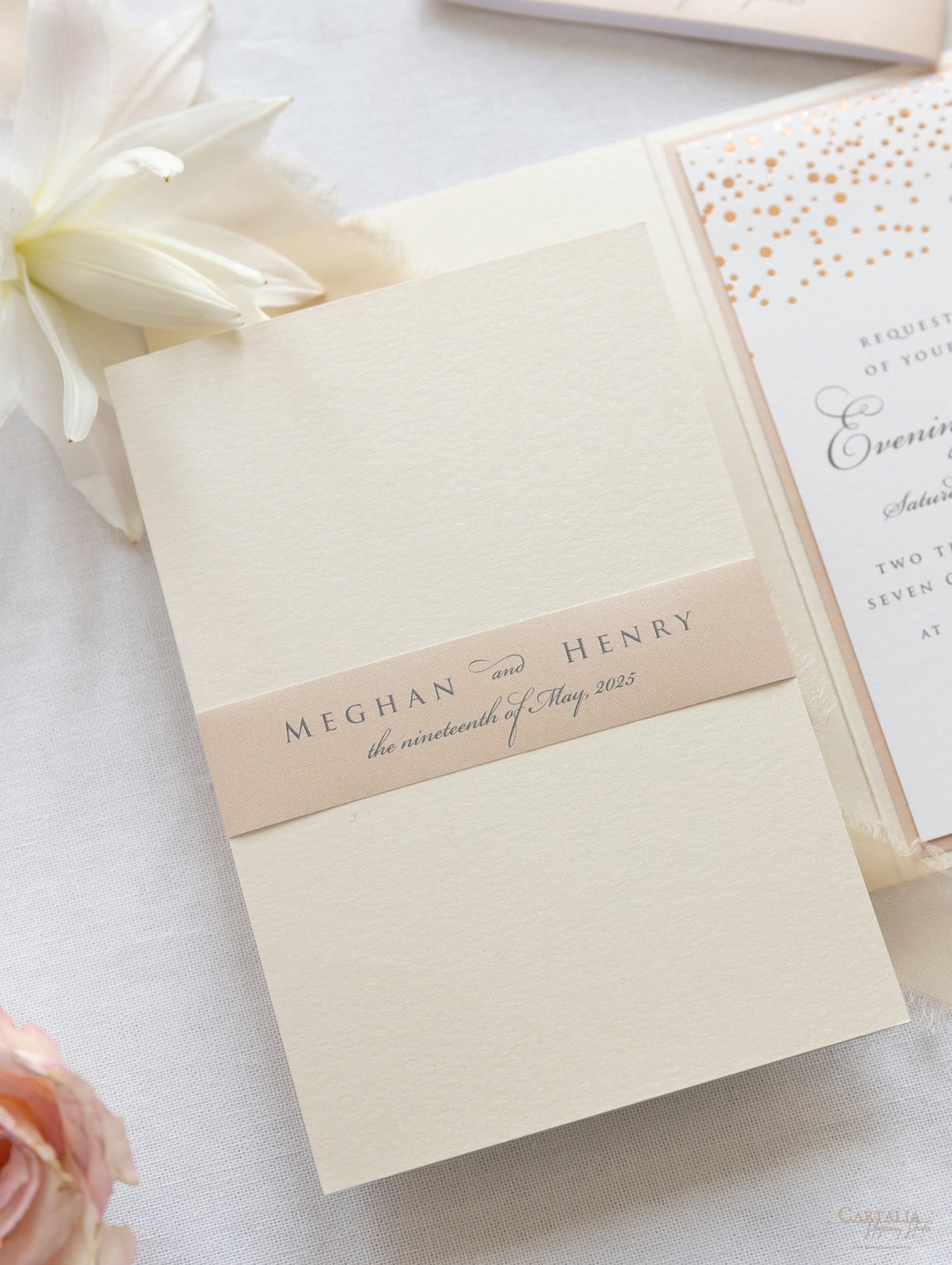 Classic Envelope Reception Fold Folder with Confetti Pocket Suite in Dusty Pink and Champagne