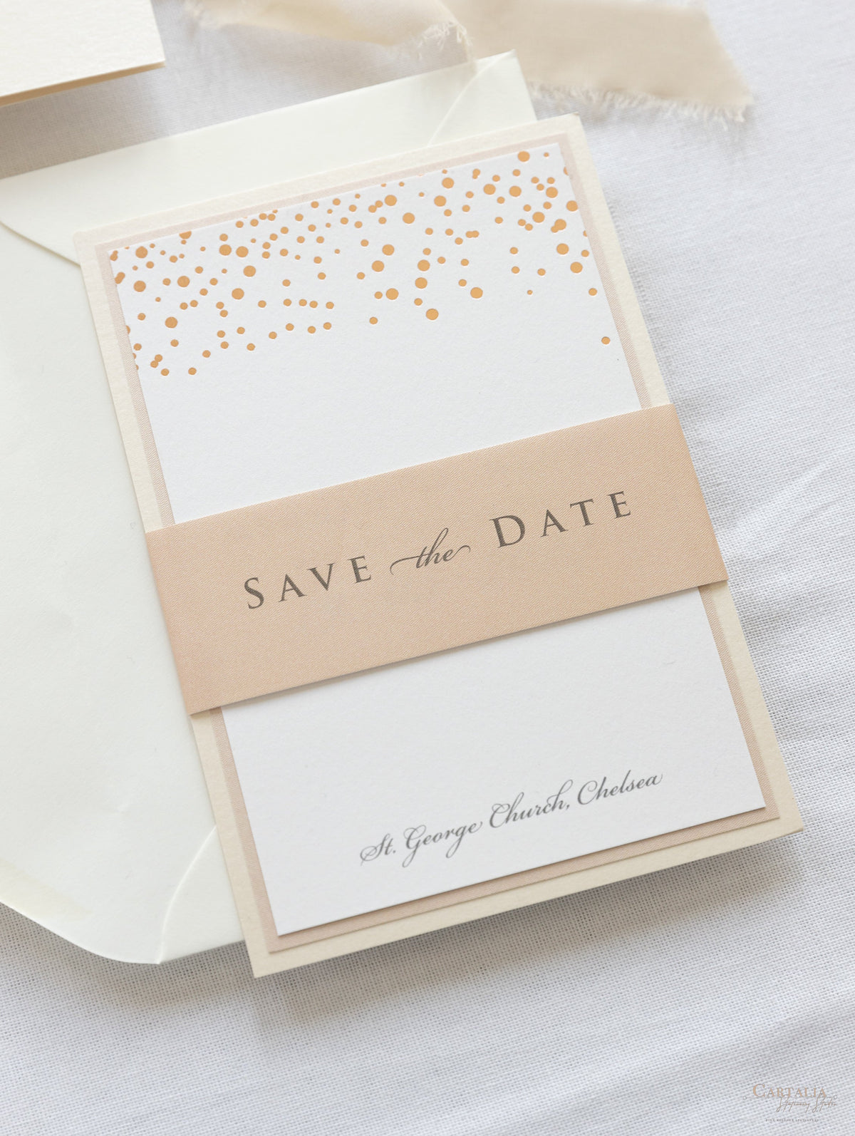 Triple Mounted Thick 670 gsm Blush Save the Date Classic Confetti Rose Gold Foil