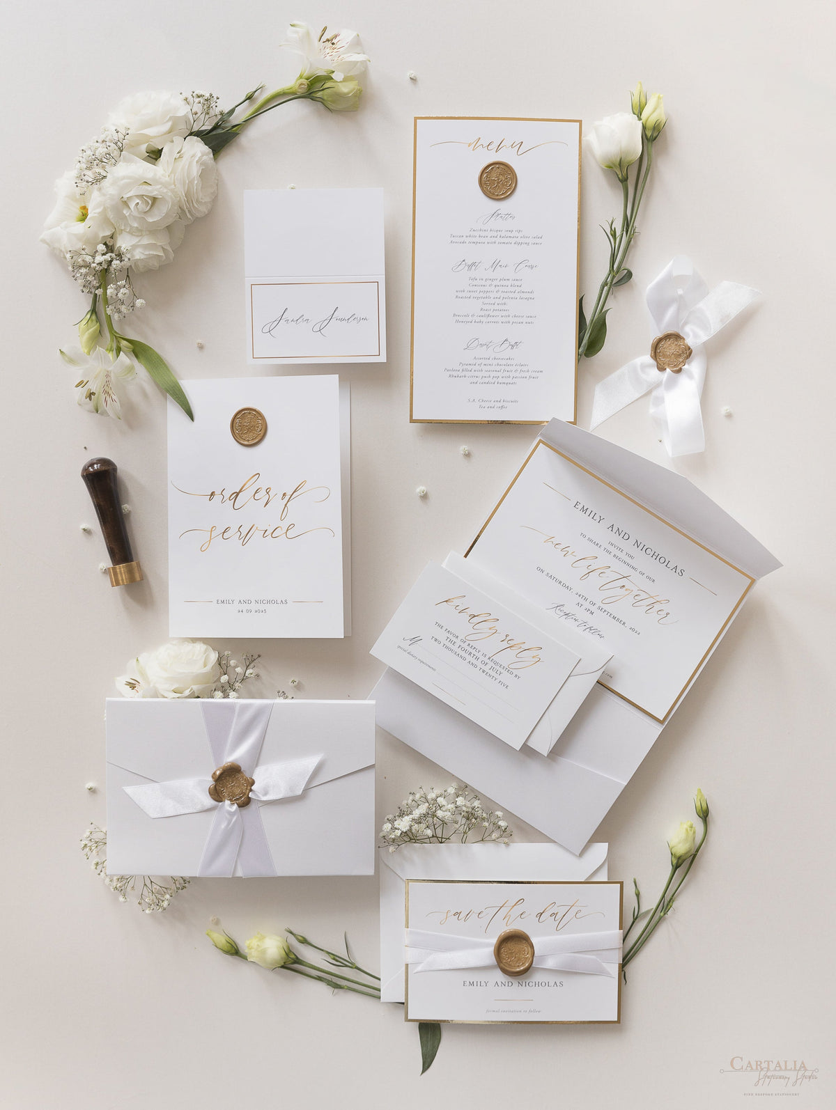 Menu sigillo di ceralacca su misura Cupido Amore con finiture in lamina d'oro