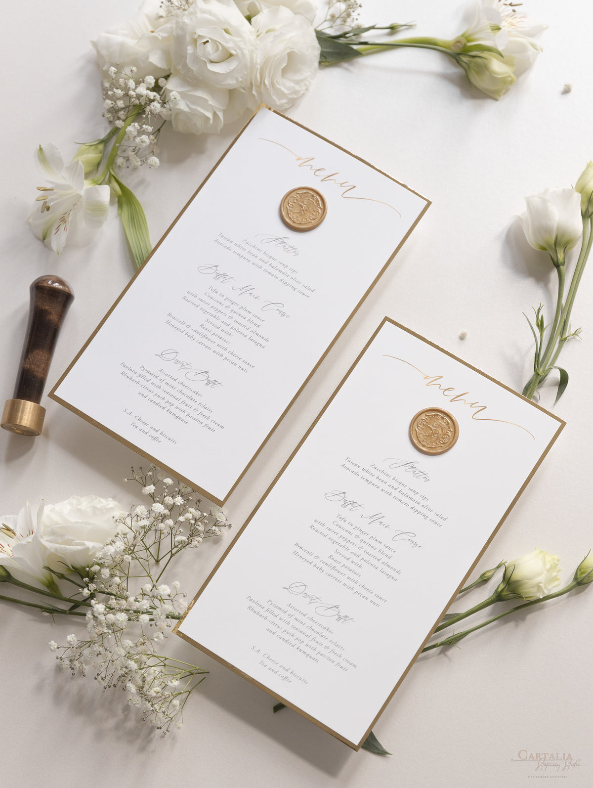 Menu sigillo di ceralacca su misura Cupido Amore con finiture in lamina d'oro