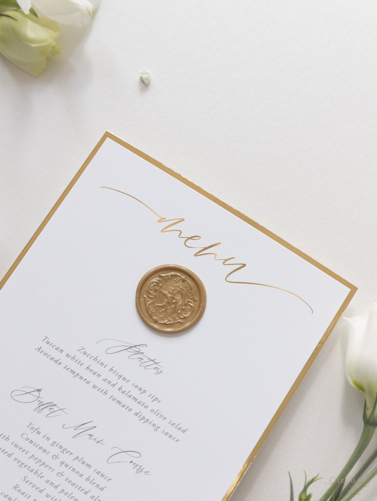 Menu sigillo di ceralacca su misura Cupido Amore con finiture in lamina d'oro