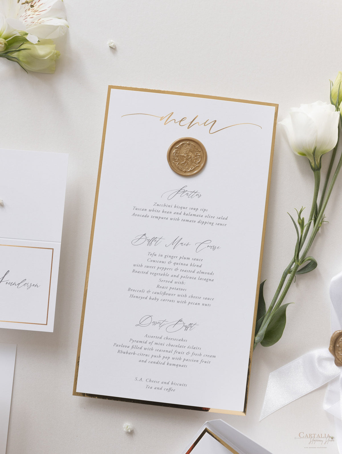 Menu sigillo di ceralacca su misura Cupido Amore con finiture in lamina d'oro