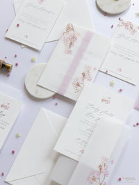 Modern Layered  Vellum/ Parchment Suite with Cherry Blossom Tree & Rose Gold Foil