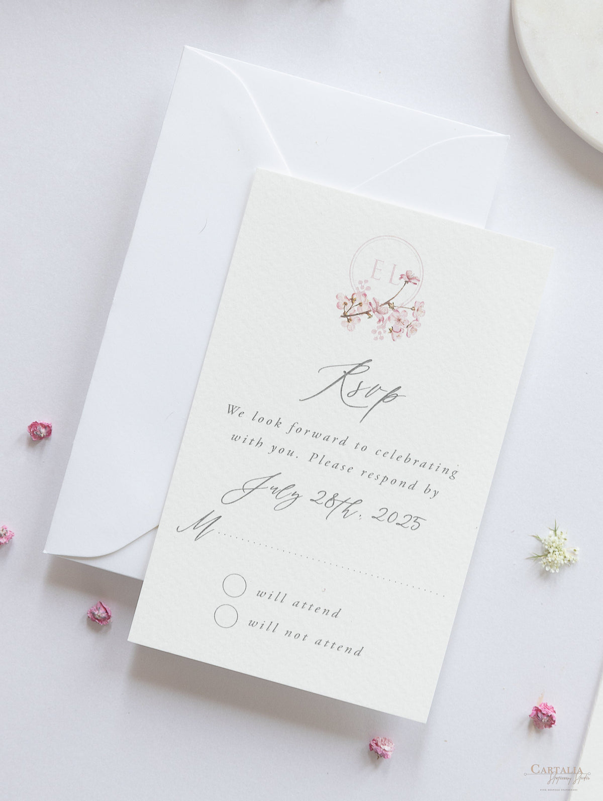 Modern Layered  Vellum/ Parchment Suite with Cherry Blossom Tree & Rose Gold Foil