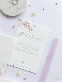 Modern Layered  Vellum/ Parchment Suite with Cherry Blossom Tree & Rose Gold Foil