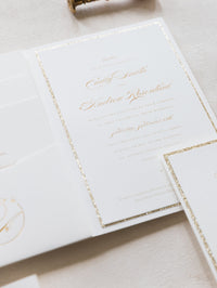 Luxury Classic Pocket fold with 4 inserts Wedding Invitation Suite with Gold Foil