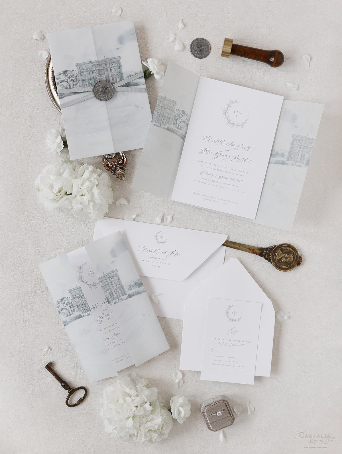 HEDSOR HOUSE | Your Venue invitation on Vellum with Wax Seal Wedding invitation | SAMPLE