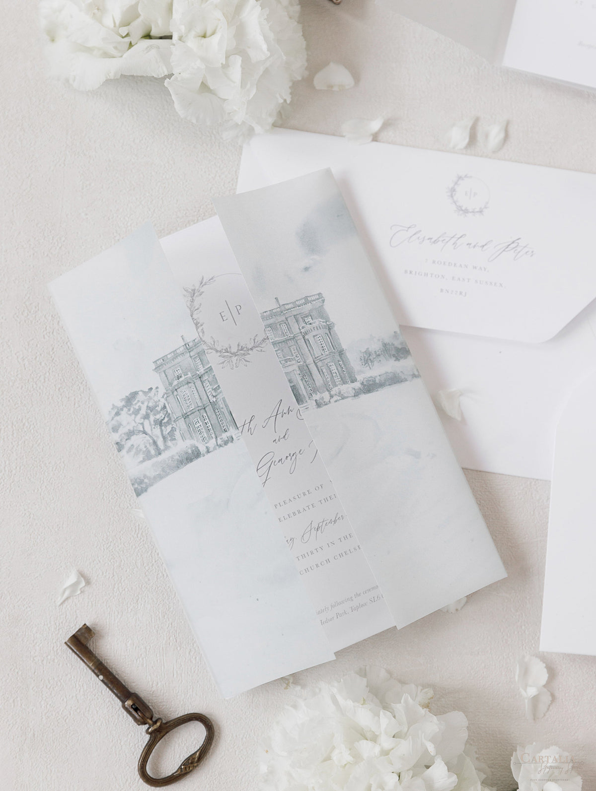 HEDSOR HOUSE | Your Venue invitation on Vellum with Wax Seal Wedding invitation | SAMPLE