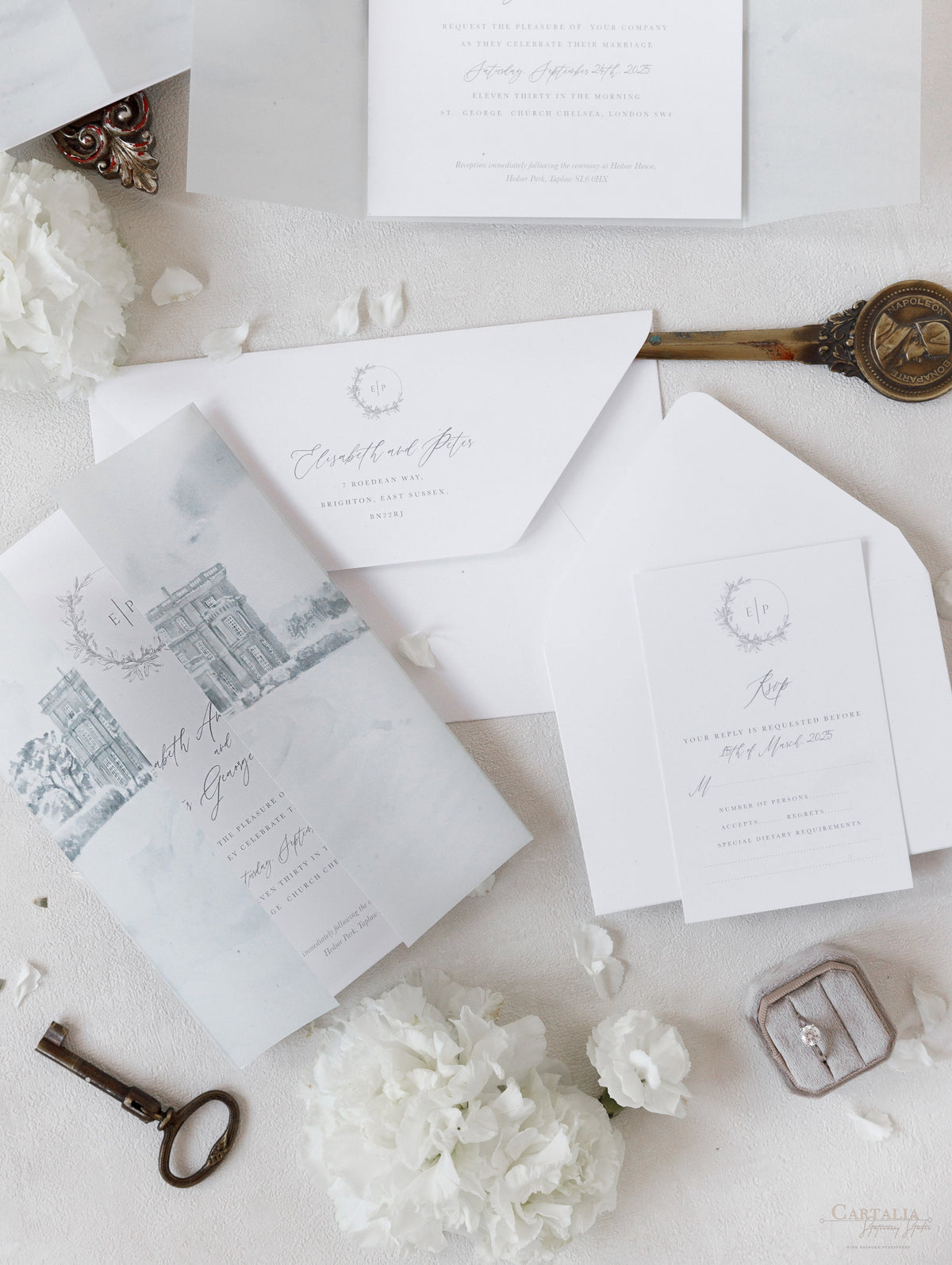 HEDSOR HOUSE | Your Venue invitation on Vellum with Wax Seal Wedding invitation | SAMPLE