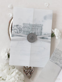 HEDSOR HOUSE | Your Venue invitation on Vellum with Wax Seal Wedding invitation | SAMPLE