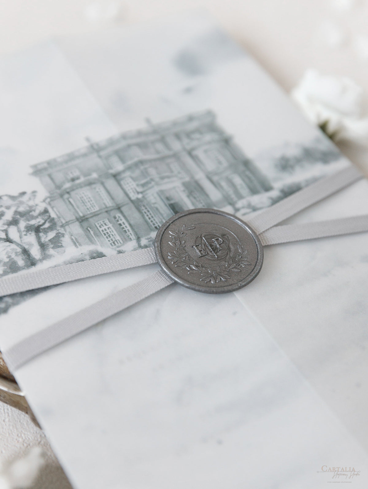 HEDSOR HOUSE | Your Venue invitation on Vellum with Wax Seal Wedding invitation | SAMPLE