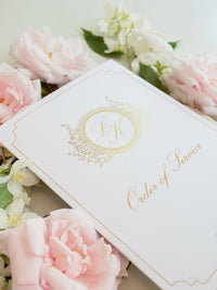 Bespoke Order Of Service with Watercolour Venue & Gold Foil | Villa del Balbianello, Lake Como Wedding