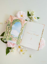 Bespoke Order Of Service with Watercolour Venue & Gold Foil | Villa del Balbianello, Lake Como Wedding