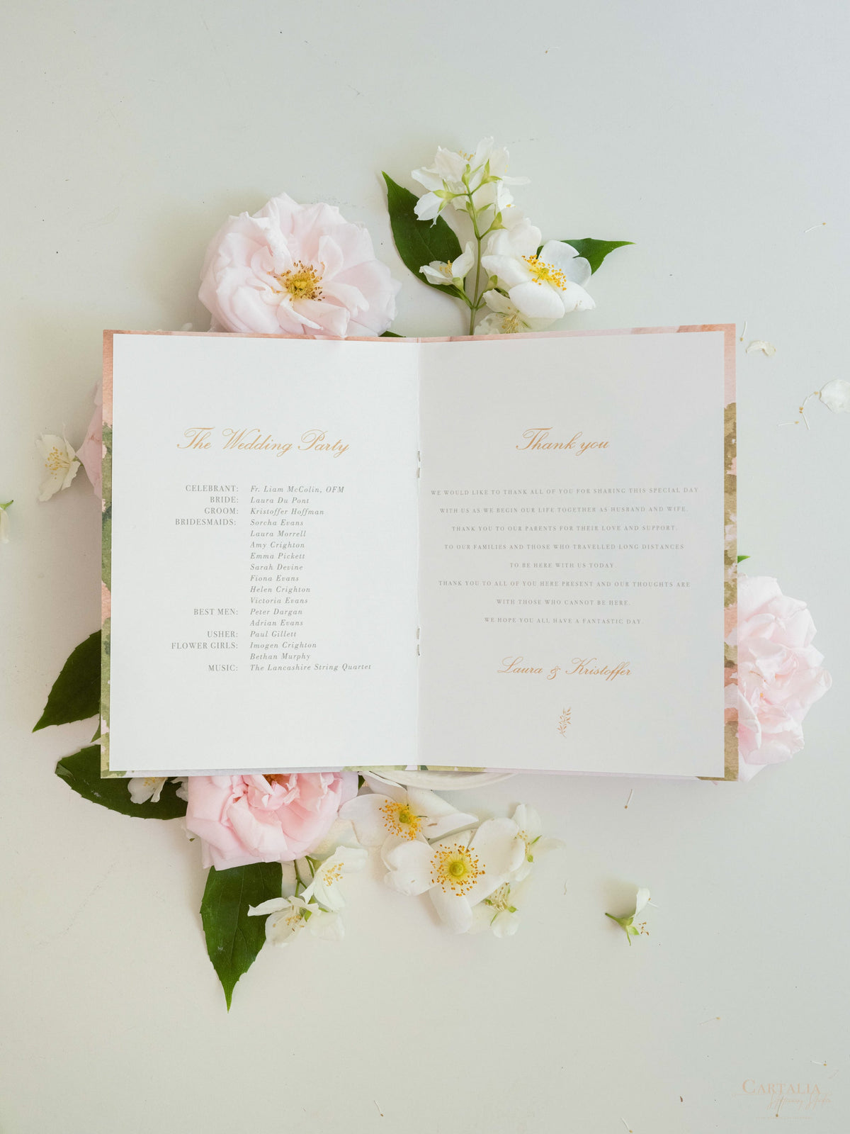 Bespoke Order Of Service with Watercolour Venue & Gold Foil | Villa del Balbianello, Lake Como Wedding